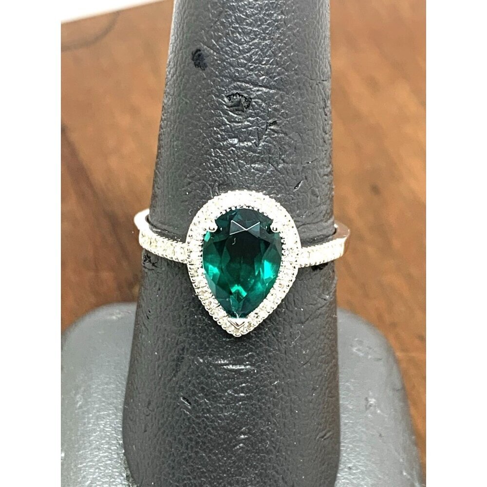 Green Gemstone Diamond Cocktail Ring 14k White Gold Women's Jewelry Size 8 - Picture 7 of 14